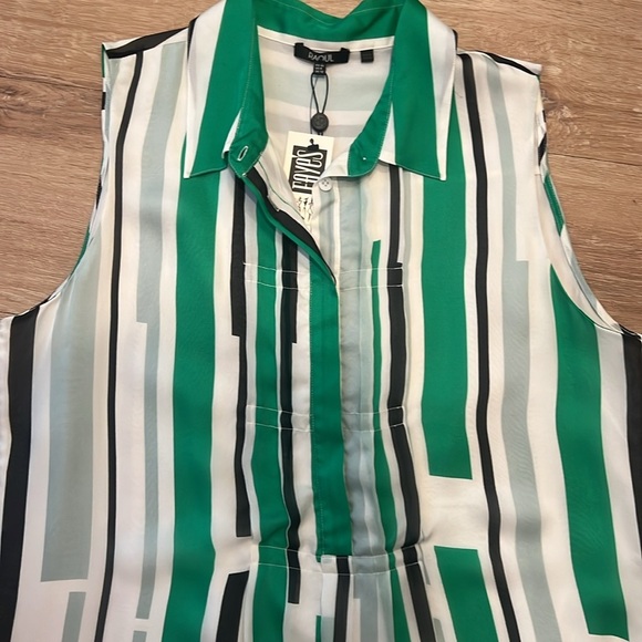 NWT Raoul 100% Silk - Green / Black / White Style: Shirt dress Size - 8 - Picture 4 of 11